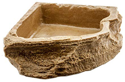 Dragon Gamelle d'angle aspect rocher - Bol d'eau - Gamelle - Bol pour nourriture - Coquille d'angle (1500 ml - 24 x 24 x 6 cm, grès)