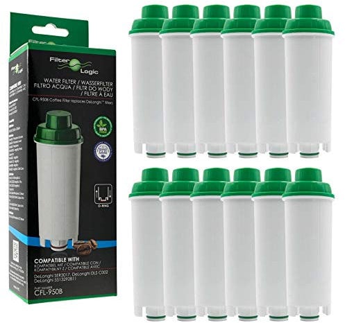 FilterLogic CFL-950B | 12x Filtre à eau compatible avec DeLonghi DLS C002, DLSC002 Cartouche filtrante pour machines à café Magnifica Rivelia Eletta Primadonna Maestosa Dinamica Autentica ECAM