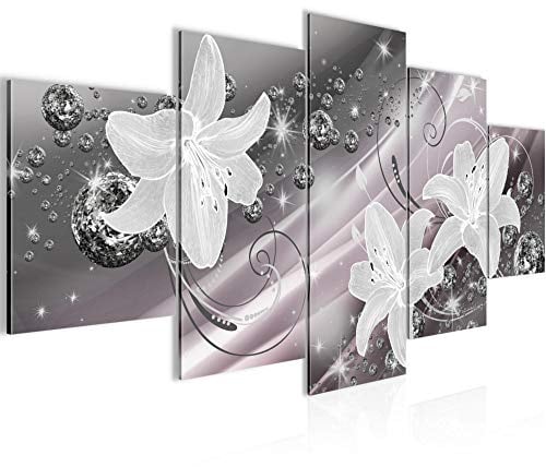 Runa Art - Bilder Blumen Lilien 200 x 100 cm 5 Teilig XXL Wanddekoration Design Schwarz Weiss 210151a