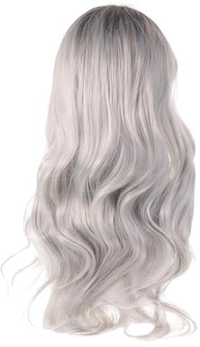 Frcolor Long Wave Curly Cosplay Perücke Lolita Style Anime Kostüm Perücken Schwarz Ombre Grau