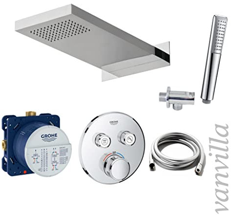 vanvilla Duschset mit Unterputz Armatur Grohe SmartControl Thermostat und vanvilla Regenduschkopf 50x23 cm, Dusch-SET G07 poliert