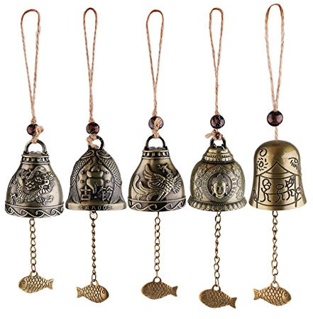 Sharplace Feng Shui Chimes 5 Stück Segen Glocke Windspiel, Fengshui Glocke, Chinesisch Antike Chimes, Vintage Dragon Wind Chimes Phoenix Wind Chimes Buddha Windsp für Haus Garten Innen und Außen