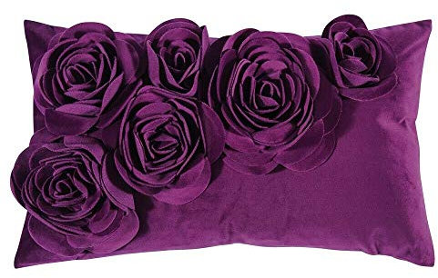 Pad - Floral - Kissenhülle - Samt Kissen - Zierkissen - Kissenhülle - Blütenapplikationen - 30 x 50, Berry Violett