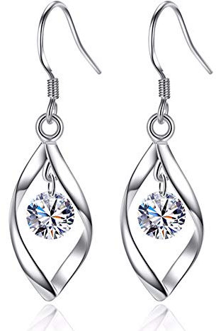 Zolkamery Orecchini pendenti da donna, in argento Sterling 925, con zirconi bianchi, acquamarina, rosa, zaffiro, viola, rosso, verde, a goccia, con gancio a goccia, da donna, Argento sterling