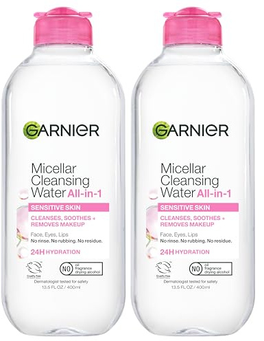 Garnier Micellar Water, Hydrating Facial Cleanser & Makeup Remover, Suitable for Sensitive Skin, Vegan, Cruelty Free, 13.5 Fl Oz (400mL), 2 Count