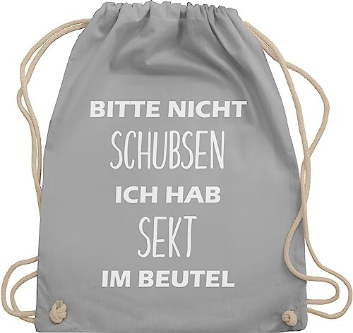 Turnbeutel Rucksack - Sportbeutel bedruckt Geschenk - Bitte nicht schubsen ich hab Sekt im Beutel - Unisize - Hellgrau - sektgeschenke für frauen festival-bag festival sprüche stoffbeutel