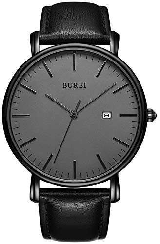 BUREI Herren Uhren Ultra Dünne Minimalistische Quarzuhr mit Datumsanzeige für Damen und Herren Classic Design