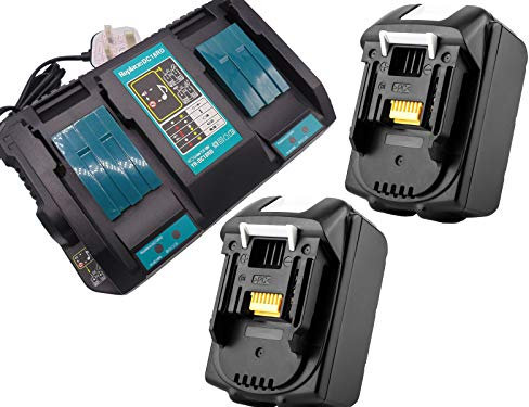 FengBP®Replacement DC18RD 4A 120W Double Charger with 2 x Batteries for Makita BL1830 BL1840 BL1850 BL1860 194204-5 DC18RC DC18RA Battery 18V 3.0Ah 3000mAh