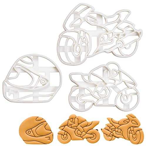 Satz von 3 Motorrad Ausstechformen (Formen: Motorradhelm, Motorradfahrer, und Motorrad) 3 Tiel