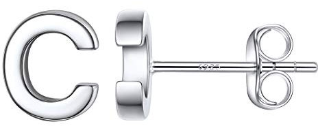 Suplight Initialen Ohrringe für Damen Mädchen 925 Sterling Silber Buchstabe C Ohrstecker Ohr Piercing platiniert Minimalistische Alphabet Ohr Schmuck Accessoire für Weihnachten Geburtstag