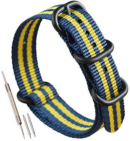 MZBUTIQ 24mm Blau/gelb Nylon Uhrenarmband Militär Uhrband für Herren Damen Matte Schwarze Schnalle