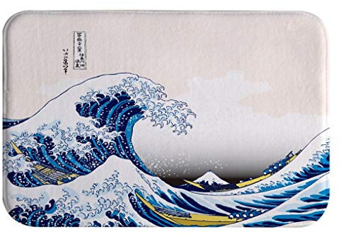 A.Monamour Antidérapant Absorbant Lavable Tapis de Bain Grande Vague Au Large Japonais Kanagawa Doux Flanelle Tapis pour WC Salle de Bain Lavabo Baignoire Douche Cuisine Evier Salon Chambre