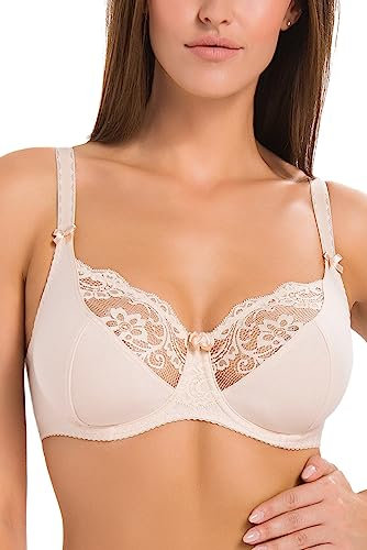 Teyli Reggiseni Donna Cotone - Reggiseno Morbido Ferretto - Reggiseno Donna Spalline Regolabili – Reggiseni Finiture in Pizzo Beige 4D