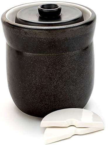 TOMO Fermentation Crock with Weights 3L - Ceramic Fermenting Kit - Water Seal Fermentation Jar Sauerkraut Fermenter - 3 Liter (1 Gallon)