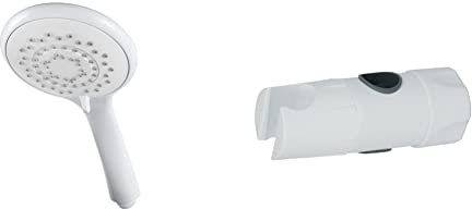 Triton 5 Position Shower Head, White & RERRHH19WHT Riser Rail Handset Holder, White, 19 mm