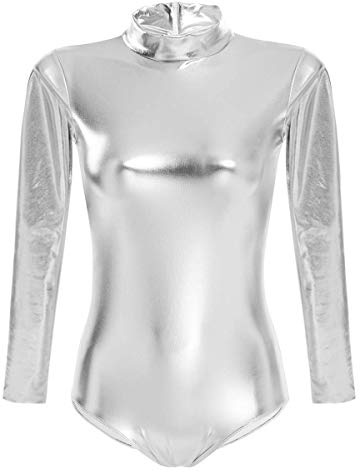 Odizli Combinaison de sport à manches longues laquée pour femme Effet mouillé brillant métallisé