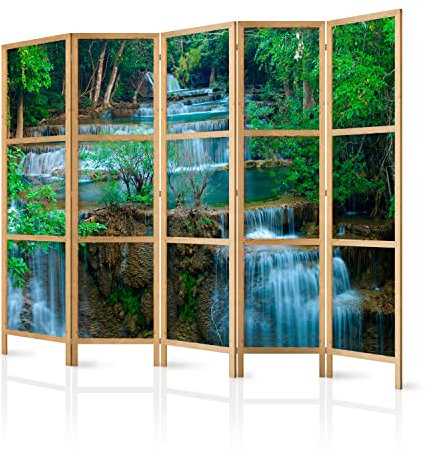 murando - Paravent Innen Raumteiler Holz Landschaft Wasserfall 225x172 cm 5-teilig Japanische Trennwand Raumtrenner Room Divider Mobiler Sichtschutz Spanische Wand Raum Abtrennung Wald c-B-10008-z-a