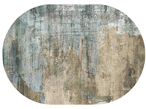 Rururug Teppich Oval Kurzflor Modern Design rutschfest Waschbar Teppiche Korridor Schlafzimmer, Küche, Wohnzimmer, modernes abstraktes zementgraues grün Oval 100 x 160 cm