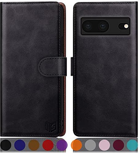 SUANPOT [RFID Schutz für Google Pixel 7 5G Hülle PU Leder Handyhülle Lederhülle Klapphülle Kartenfach Flip Cover für Pixel 7 Handy hülle Leather Wallet Phone Case (Schwarz)