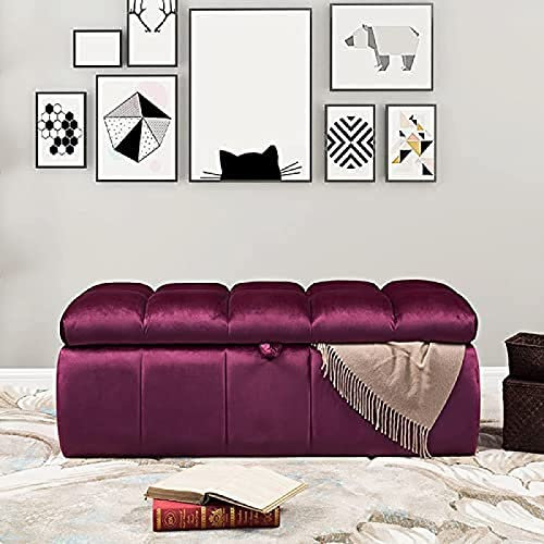 CJGKDJS Luxuriöse Ottomane Mit Aufbewahrung,Polsterbank Aus Samt,Ende Der Bettbank Mit Stauraum,Moderne Schlafzimmerbank,Lila,70X40X43Cm(28X16X17Inch)