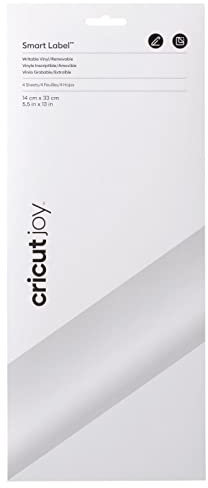 Cricut Joy Smart Label beschreibbares Vinyl, abnehmbar, 33 cm, 4 x selbstklebende Vinylbögen, für die Verwendung mit Cricut Joy, Weiß, 2010001