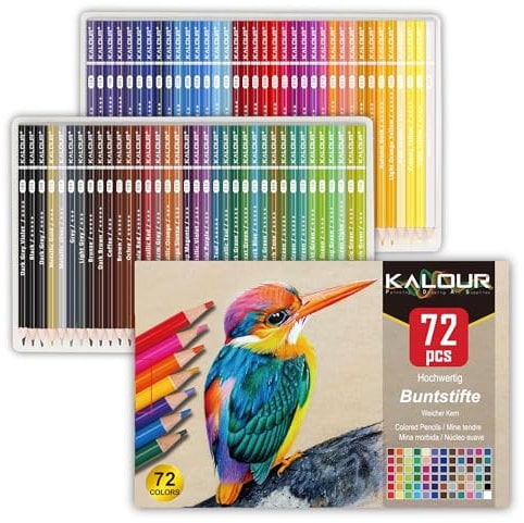 KALOUR set de 72 lápices de colores, ideal para adultos y jóvenes principiantes. Mina suave perfecta para dibujar, mezclar y sombrear. Regalo ideal.