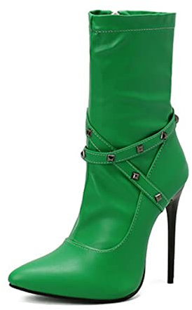 Chiusura Lampo Caviglia Stivali Tacco A Spillo 12CM/4.72IN Moda Sexy Toe Punta Elastica Polo Danza Nightclub Stivali,Verde,44 EU