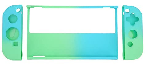 KOSDFOGE Game Console Cover Case Gradient Ergonomischer Griff Spielkonsole Silikon-Schutzhülle für Switch OLED(Blau Grün)