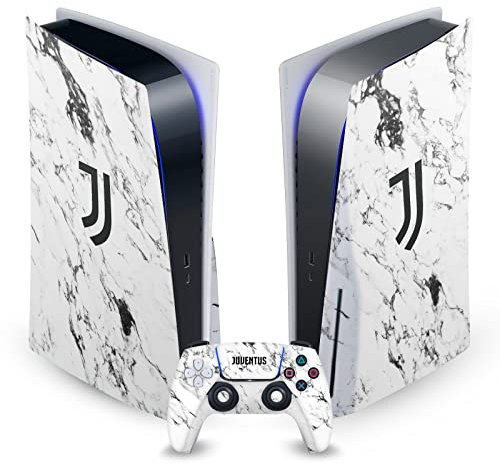 Head Case Designs Offizielle Juventus Football Club Marmor Weiss Kunst Vinyl Frontplatte Haut Gaming Aufkleber Abziehbild kompatibel mit Sony Playstation 5 PS5 Disc Console & DualSense Controller