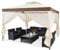 KOMFOTTEU Gazebo da 3 x 3 m, con Doppio Tetto, Tenda da Giardino con Tenda e Pannelli Laterali e Rete, in Metallo, Tenda Gazebo da Esterno Impermeabile e Stabile, Beige