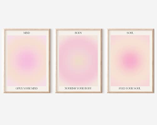 Adyggefy 3 Stück rosa Farbverlauf Aura Spirituelle Leinwand Wandkunst Trippy Positive Affirmationen Zimmer Ästhetische Poster Minimalistische Open Mind Body Soul Energie Zitate Drucke Gemälde 30,5 x
