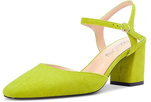 NobleOnly Donna Medio Chunky Blocco Tacco Heel Chiusa Quadrata Punta Slingback Cinturino alla Caviglia Sandali Feste Dress Scarpe 6.5 CM Heels Verde Lime 37 EU