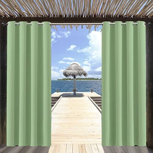 MINGPINHUIUS Outdoor Vorhänge Wasserdicht - Gartenpavillon Terrasse Vorhänge Verdunkelung Thermoisolierte Sonnenblenden Ösen Sichtschutz Vorhang für Außenbereich Pergola Veranda Pool (Matcha-Grün)