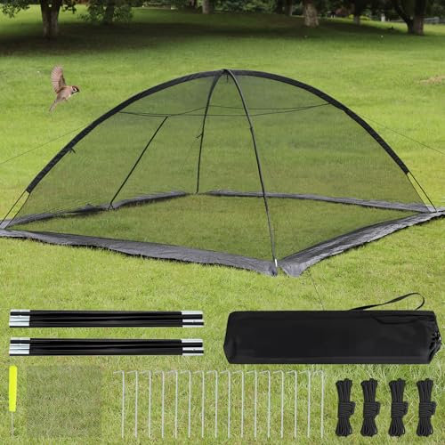 Mxmoonant Teichabdeckung, 3 x 3 m, Teichnetz, Gartenabdeckung, Abdeckhaube für den Außenbereich, Teich, Pool, Garten, Blätter mit 16 Heringen, 4 Windseilen, 2 Fiberglasstangen