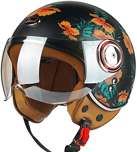 Jethelm Vintage Motorradhelm Roller-Helm Scooter-Helm Moped Mofa-Helm Chopper Retro Vespa Vintage Pilot Biker Helmet · ECE 22.05 Zulassung mit Visier Motorradhelm ( Color : 1 , Size : 57cm-58cm )