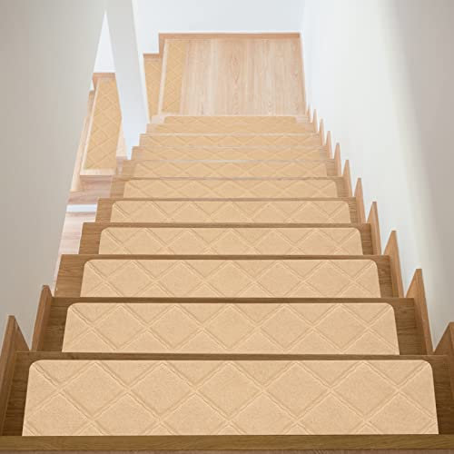 sourcing map Peldaños antideslizantes para escaleras, paquete de 7 unidades, 8 x 30 pulgadas, tapete antideslizante para interiores y escaleras de madera, color beige