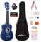 ADM Sopran Ukulele Set für Kinder und Anfänger, Ukulele Starter Kit mit Tasche, Stimmgerät, Regenbogensaiten, Bunter Gurt, Plektron, Griffbrettaufkleber, Akkord-Karte (Matt-blau)