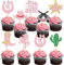 Rsstarxi 24 Stück Cowgirl-Cupcake-Topper, Glitzer, Hufeisen-Kaktus-Waffen, Cupcake-Essens-Picker, Cowgirl-Hüte, Stiefel, Kuchendekorationen für Western-Thema, Babyparty, Mädchen, Geburtstagsparty,