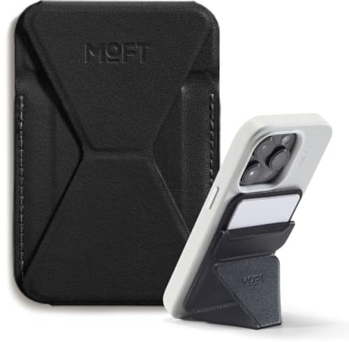MOFT Porte Carte Magsafe pour iPhone 16/15/14/13, Magsafe Wallet en MOVAS Cuir Végan, Magnétisme Utra-Puissant, Support Téléphone Portable à 3 Modes, 2 Supports de Cartes (Noir Jais)