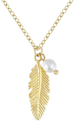 BONNYBIRD® Boho Kette Feder Anhänger Edelstahl Gold - Schmuck Damen Halskette Mit Perlen Anhänger