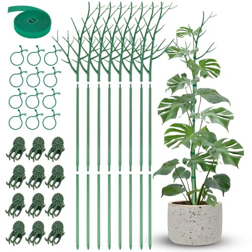 NiHome Umfassende Pflanzenstützpfähle, Set mit 8 Stück, langlebig, UV-beständig, 100,8 cm, mit Verlängerungsstangen, Orchideen-Clips und Pflanzenbindern zum Klettern von Innen- und Außenpflanzen,