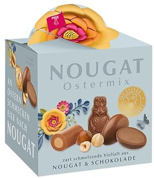 Viba Osternest „Flower Power“ – 98 g – Geschenkbox mit 8 Nougat-Spezialitäten: Eier, Häschen & Minis – nachhaltige Verpackung – perfekte Osterüberraschung für Groß & Klein
