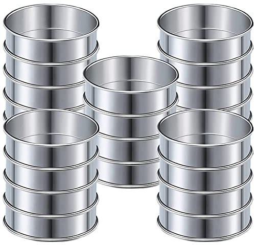 Tagtight 20 Pcs Crumpet Ringe Backringe, 10cm Tartelette Förmchen Runde Tortenring aus Edelstahl, Doppelt Gerollte Dessertringe Pancake Form, Runde Muffinringe für Pfannkuchen, Eier, Muffins
