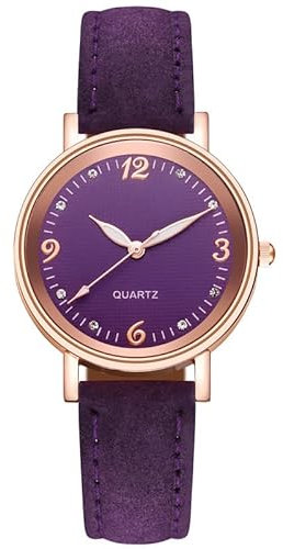 Ziyan Damen Armbanduhr Klassisch Sehr Deutlich Analog Quarz mit Leder Armband (lila)