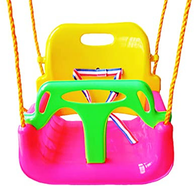 3-in-1 Infant to Teenager Upgrade Version Collapsible Swing Set with Snap Hooks for Home Garden Patio Indoors Outdoors Play(Pink Chair+Green Handrail)
