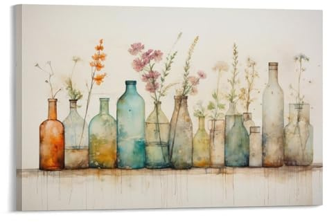 Aquarell Flasche Botanische Wandkunst für Wohnzimmer, Bauernhaus, Pflanze, Retro-Gemälde auf Leinwand, Wandkunst, Poster für Heimdekoration, Wanddekoration