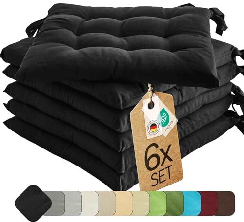 etérea Basic Sitzkissen 40x40 cm 6er Set mit Bändern Indoor Outdoor Schwarz | Mit Bändern · Fest gepolstert · Indoor & Outdoor · 30°C waschbar · 55% Baumwolle, 45% Polyester · OEKO-TEX Made in Green