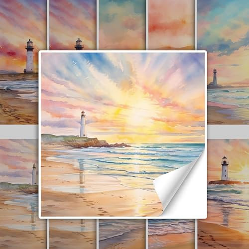 GRAZDesign Fliesenaufkleber Bad & Küche, maritim Sonnenuntergang Leuchtturm Klebefliesen selbstklebend - 15x15cm / 40 Stück