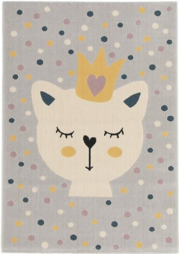 Primaflor Kurzflor-Kinderteppich Cocoon, Königsfell, 120x170cm, Moderner Minimalistischer Teppich für Kinderzimmer, Grau-Gelb-Blau