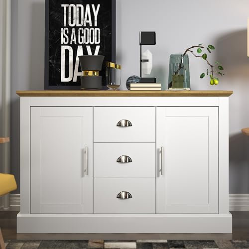 Galano Sufy 2 Door 3 Drawer Sideboard - Storage Cabinet with 2 Doors and 3 Drawers - Living Room & Hallway Storage Unit - D39.8 x W112.5 x H74.0cm (White)